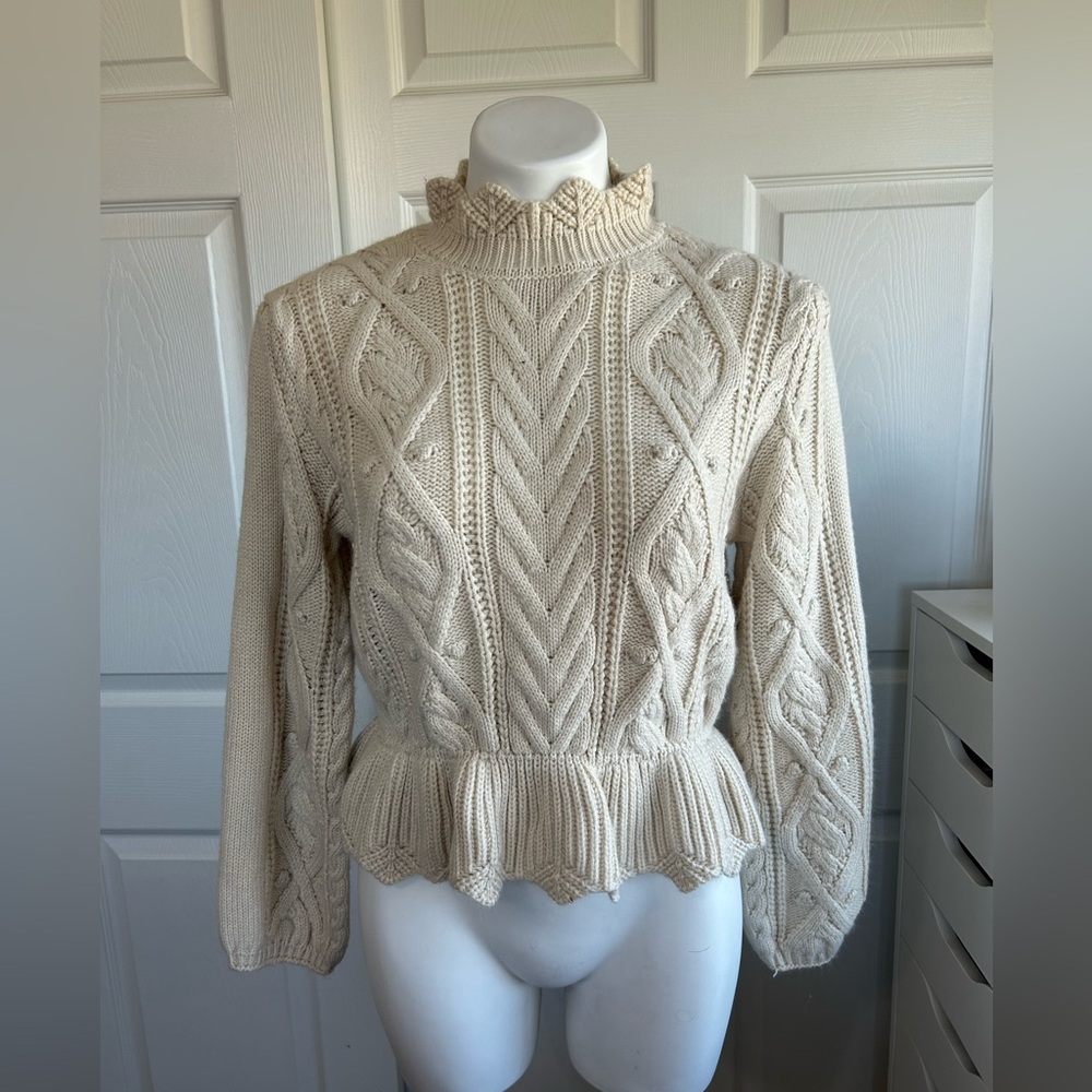 Wishlist Cream Cable Knit Peplum Sweater